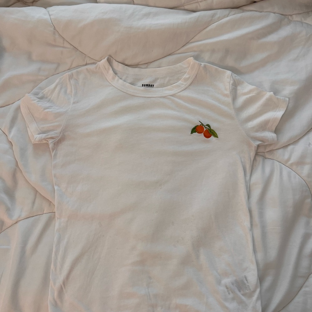 Sunday Best White Tee with Orange Embroidery